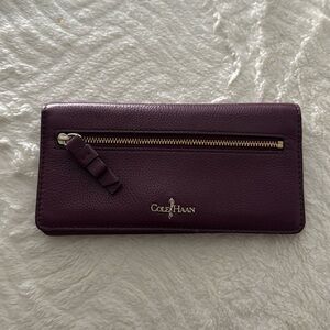 Cole Haan Purple Leather Wallet with Gold Accents